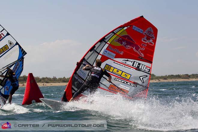 Bjorn Dunkerbeck at the mark - 2013 PWA Catalunya World Cup ©  John Carter / PWA http://www.pwaworldtour.com